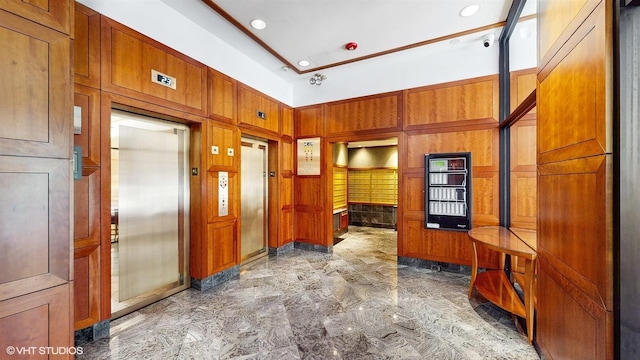 100 E Walton St Unit 14D, Chicago, IL 60611 - entryway featuring elevator, marble tiled floors, and recessed lighting