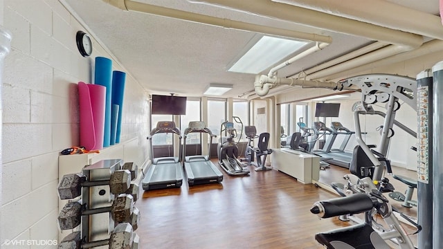 100 E Walton St Unit 14D, Chicago, IL 60611 - workout area with wood finished floors and concrete block wall