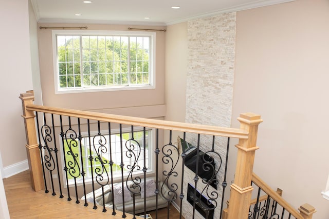 5451 Elizabeth Pl Unit 0, Rolling Meadows, IL 60008 - stairway with wood finished floors, ornamental molding, and recessed lighting