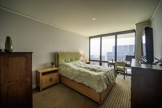 225 N Columbus Dr Unit 7207, Chicago, IL 60601 - bedroom featuring ornamental molding, carpet flooring, a wall of windows, and an office area