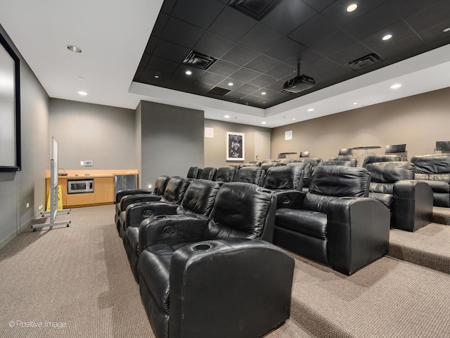 225 N Columbus Dr Unit 7207, Chicago, IL 60601 - home theater with light colored carpet, a raised ceiling, recessed lighting, and a paneled ceiling