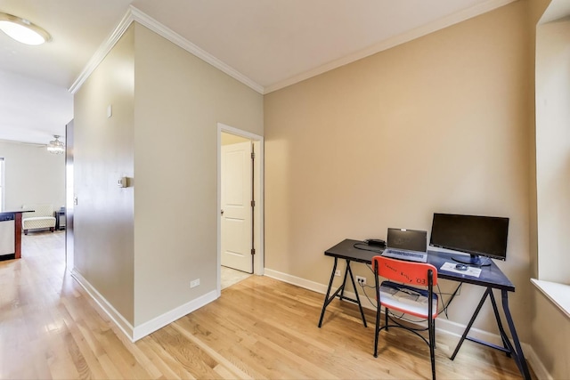 1949 N Whipple St Unit 1, Chicago, IL 60647 - office featuring light wood-style floors, ceiling fan, and ornamental molding