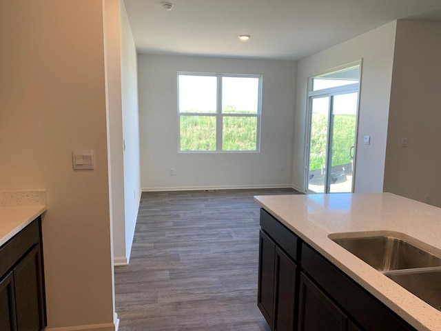 2296 Laurel Ct, Wonder Lake, IL 60097 - kitchen with plenty of natural light, light stone countertops, wood finished floors, and open floor plan