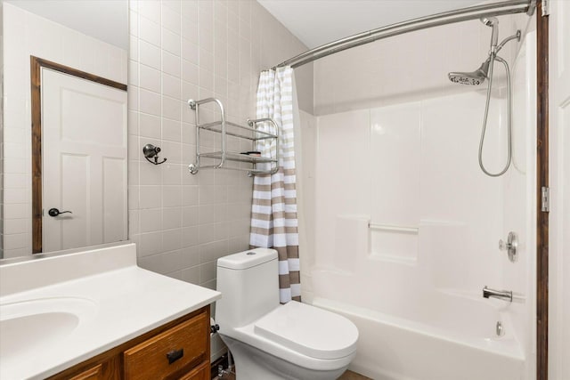 25516 W Gateway Cir, Plainfield, IL 60585 - bathroom featuring vanity, shower / tub combo, and tile walls
