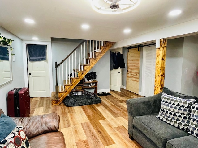 5410 S Harding Ave, Chicago, IL 60632 - living room featuring wood finished floors, stairway, and recessed lighting