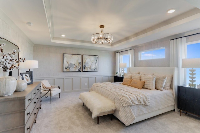 25452 W Stockwell Dr, Plainfield, IL 60544 - bedroom featuring a chandelier, light carpet, a raised ceiling, and recessed lighting