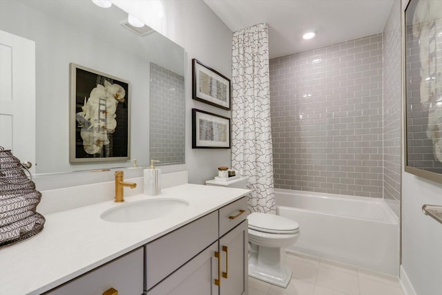 25452 W Stockwell Dr, Plainfield, IL 60544 - full bathroom featuring vanity, tile patterned floors, shower / bath combination with curtain, and recessed lighting
