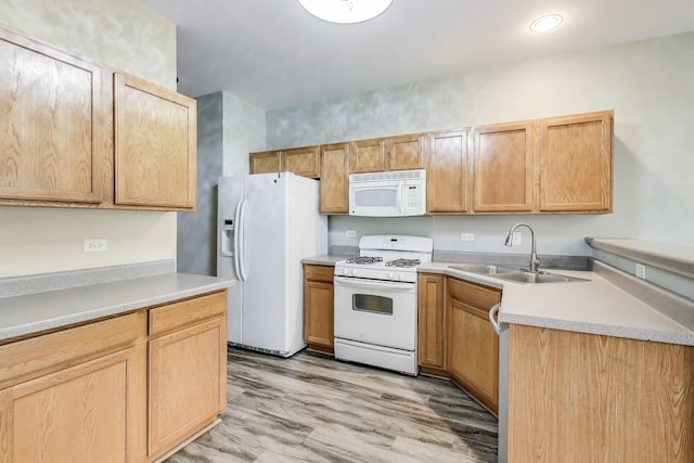574 S Jade Ln, Round Lake, IL 60073 - kitchen with white appliances, light wood-style floors, and light countertops