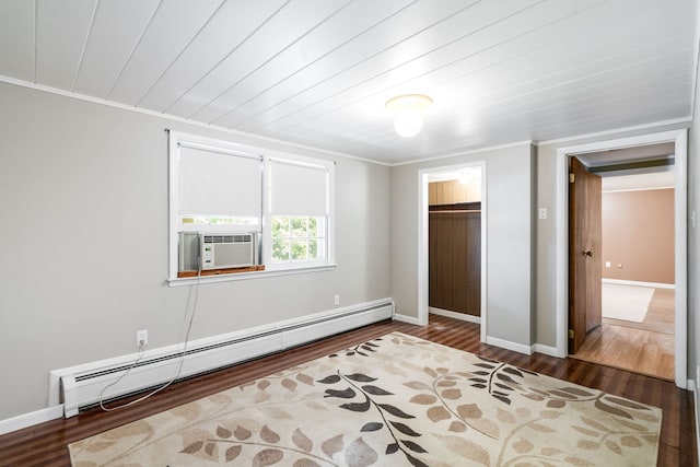 5113 W 79th Pl, Burbank, IL 60459 - unfurnished bedroom with a baseboard heating unit, wood finished floors, ornamental molding, and cooling unit