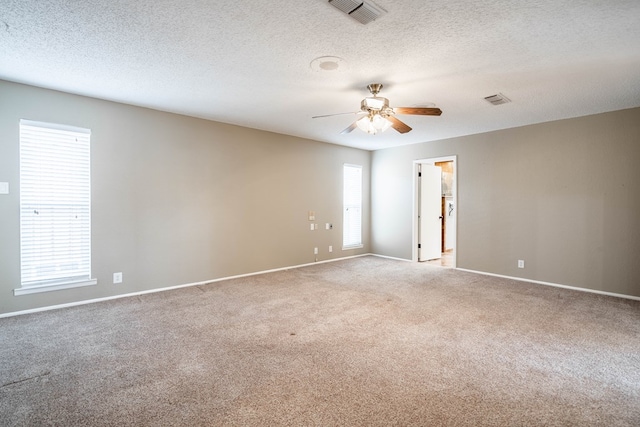 spare room with light carpet, plenty of natural light, and visible vents