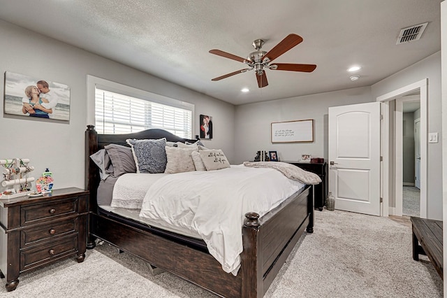 2804 W Dengar Ave, Midland, TX 79705 - bedroom featuring light carpet, recessed lighting, and a ceiling fan