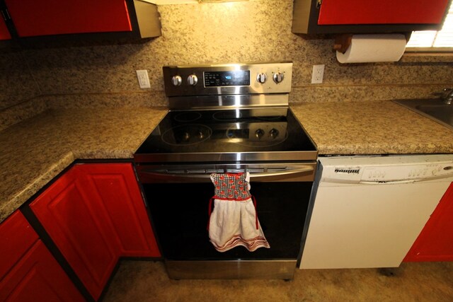 kitchen featuring tasteful backsplash, electric stove, and dishwasher