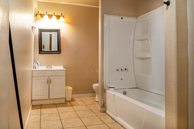 full bathroom with tile patterned flooring, vanity, shower / bathtub combination, and toilet