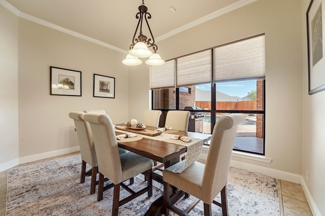 tiled dining area with ornamental molding