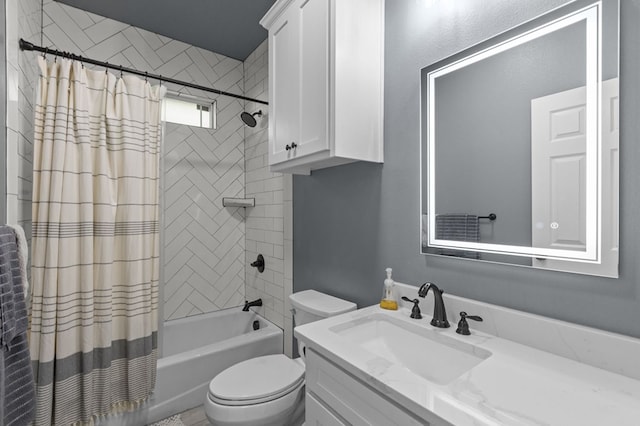 full bathroom featuring vanity, toilet, and shower / bathtub combination with curtain