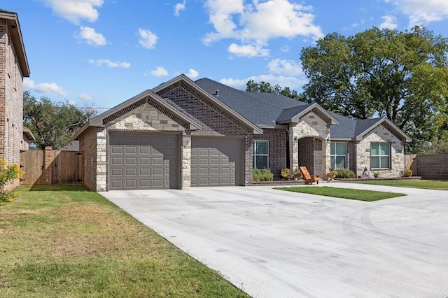 ranch-style home featuring a garage and a front yard