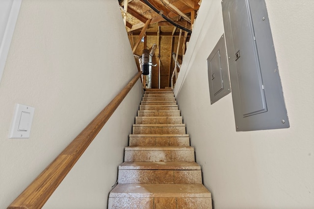 stairs featuring electric panel