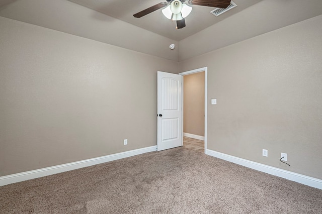 empty room with baseboards, carpet, and ceiling fan