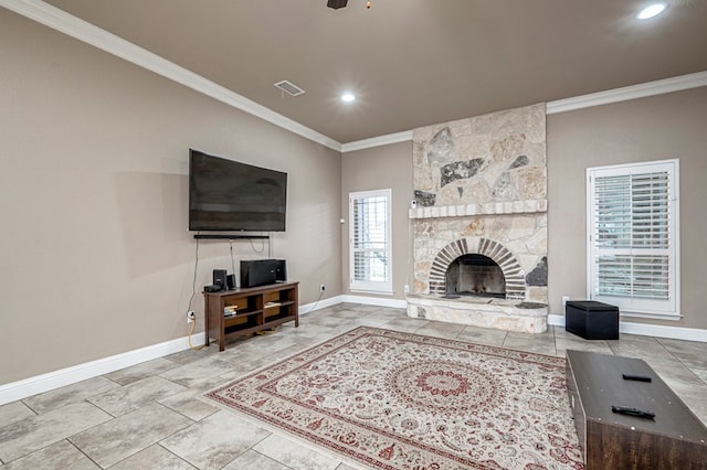 kitchen featuring light stone counters, crown molding, tasteful backsplash, a sink, and stainless steel appliances