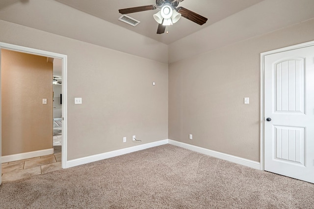 sitting room featuring ceiling fan, baseboards, visible vents, and carpet flooring