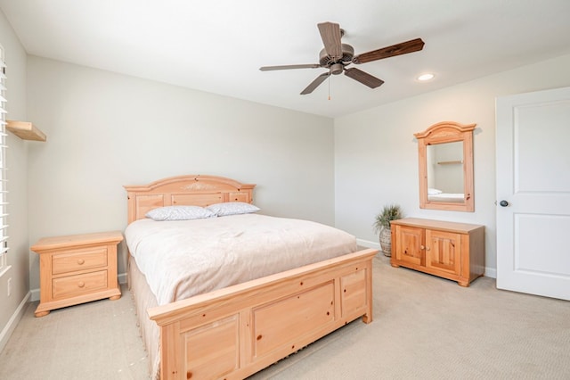 1221 Porterfield Rd, Midland, TX 79705 - bedroom with light carpet, recessed lighting, baseboards, and ceiling fan