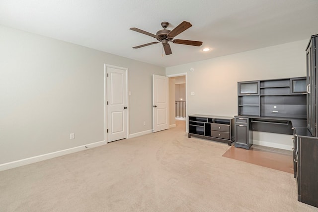 1221 Porterfield Rd, Midland, TX 79705 - unfurnished office with a ceiling fan, light colored carpet, baseboards, and recessed lighting
