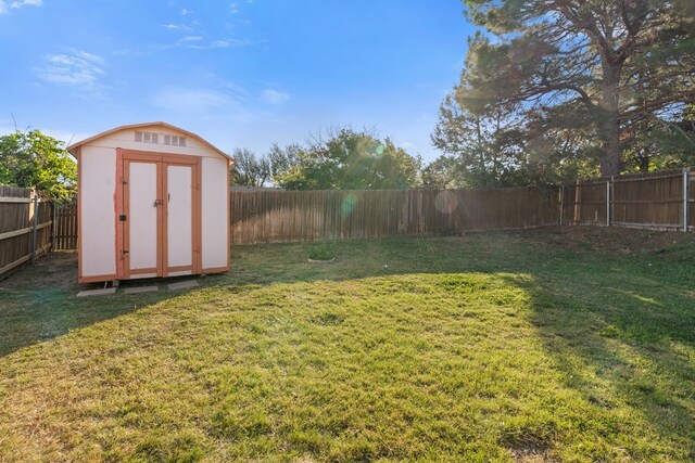 view of yard featuring a storage unit