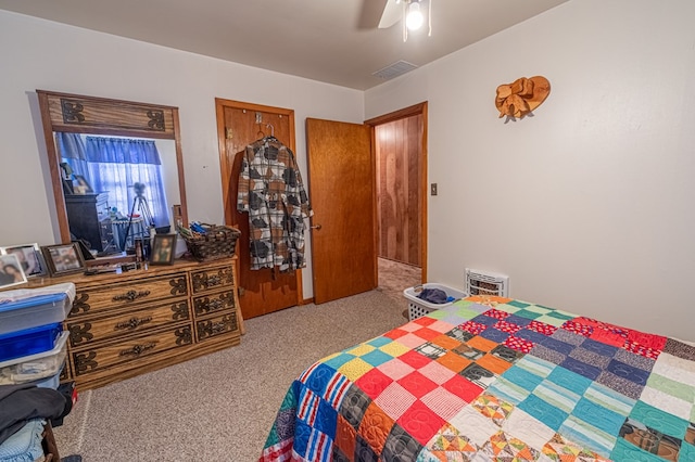 bedroom featuring carpet flooring and ceiling fan