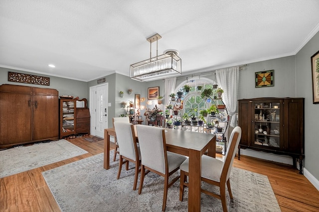 4502 Green Tree Blvd, Midland, TX 79707 - dining space featuring ornamental molding, a textured ceiling, wood finished floors, and recessed lighting