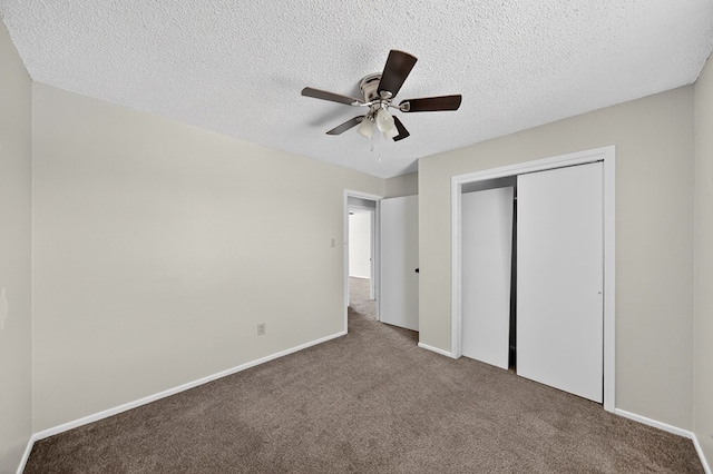 3208 Preston Dr, Midland, TX 79707 - unfurnished bedroom with carpet, a closet, a textured ceiling, and a ceiling fan