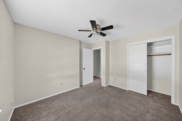 3208 Preston Dr, Midland, TX 79707 - unfurnished bedroom featuring carpet floors, a textured ceiling, a ceiling fan, and a closet