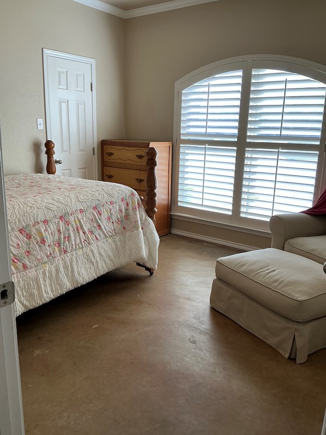 carpeted bedroom with crown molding