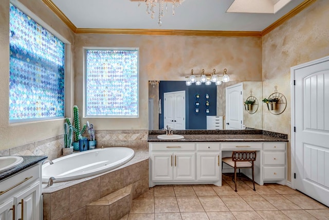 10104 E County Rd 103, Midland, TX 79706 - full bath with vanity, a bath, healthy amount of natural light, and crown molding