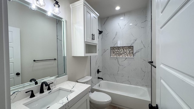 13223 E County Rd 110, Midland, TX 79706 - full bathroom with toilet, shower / tub combination, vanity, and recessed lighting