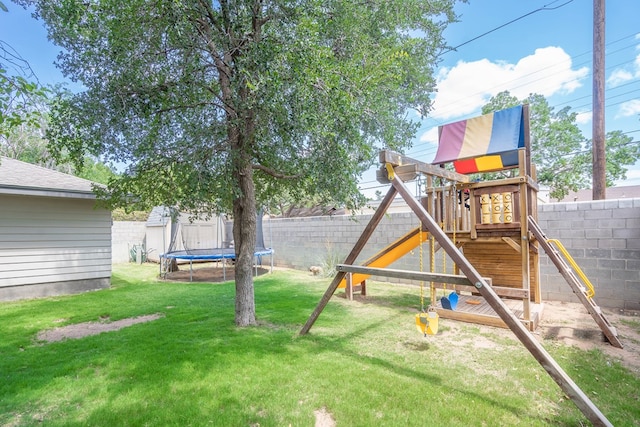 2205 Boyd Ave, Midland, TX 79705 - fenced backyard with a playground and a trampoline