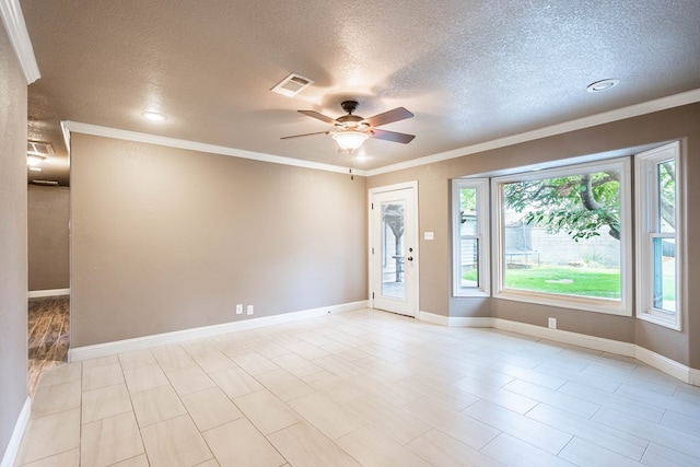 2205 Boyd Ave, Midland, TX 79705 - empty room with a textured ceiling, crown molding, a ceiling fan, and recessed lighting