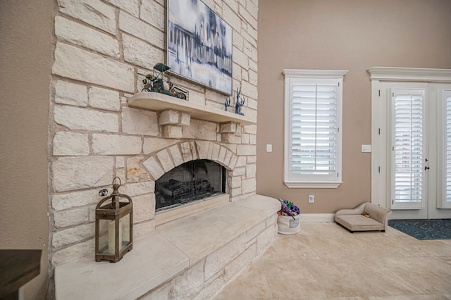 living room with a fireplace