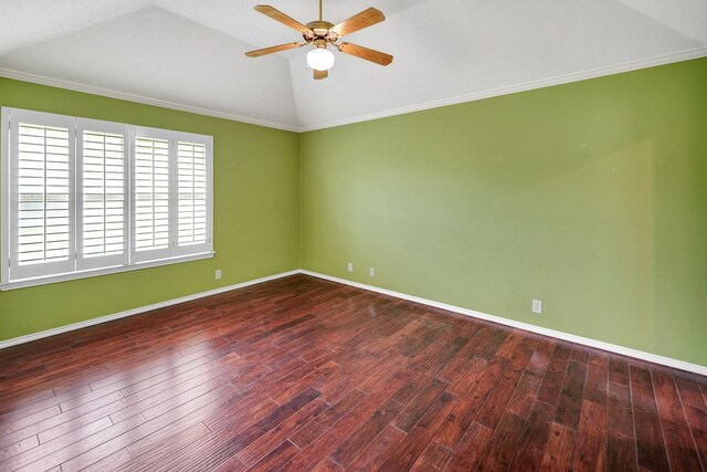 5810 Sterling Pl, Midland, TX 79707 - spare room featuring vaulted ceiling, ceiling fan, wood finished floors, baseboards, and ornamental molding