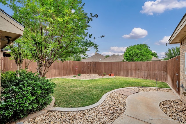 view of yard featuring a fenced backyard and a patio area