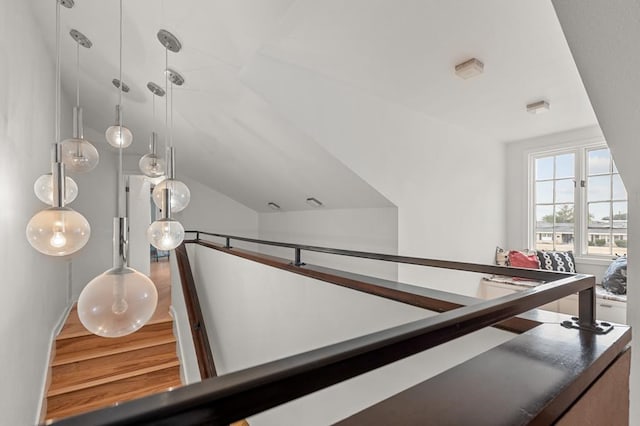 interior space featuring lofted ceiling and wood finished floors