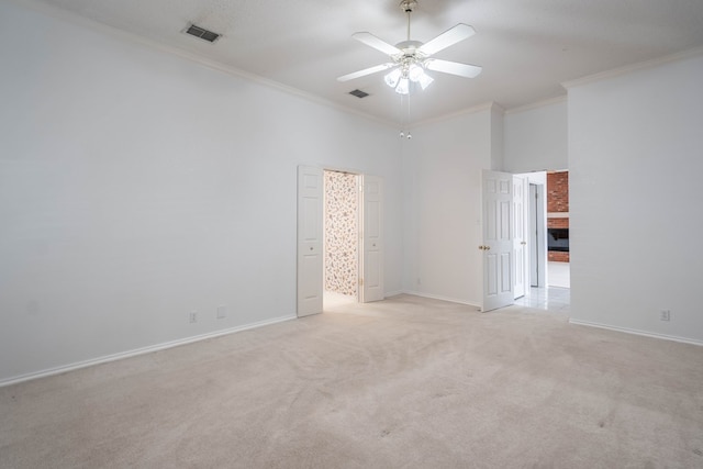 5500 Drexel, Midland, TX 79707 - empty room with ornamental molding, light colored carpet, ceiling fan, and a high ceiling