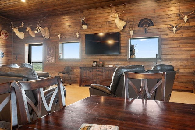 interior space featuring wood walls and wood ceiling