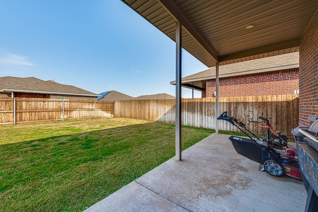 view of yard with a patio area and a fenced backyard