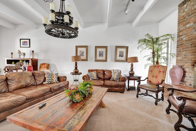 2309 W Golf Course Rd, Midland, TX 79701 - living area with beamed ceiling, rail lighting, and light colored carpet