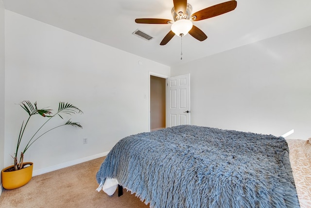 bedroom featuring carpet flooring and ceiling fan