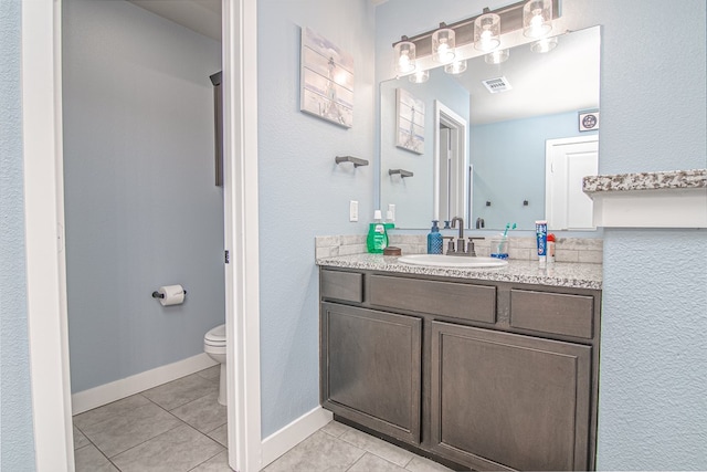 bathroom featuring tile patterned floors, vanity, and toilet