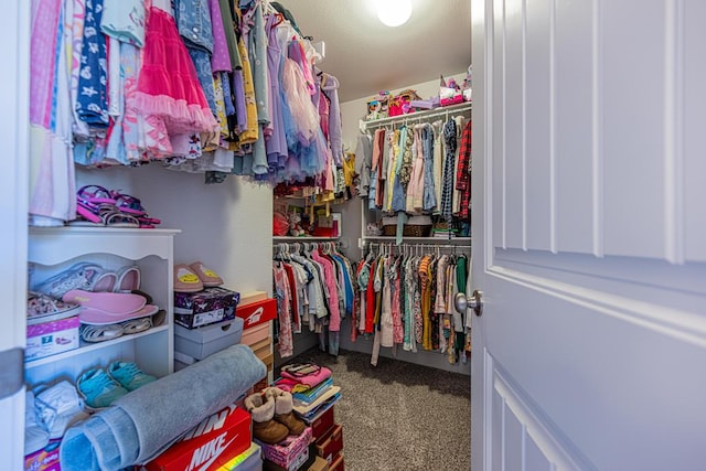 spacious closet featuring carpet floors