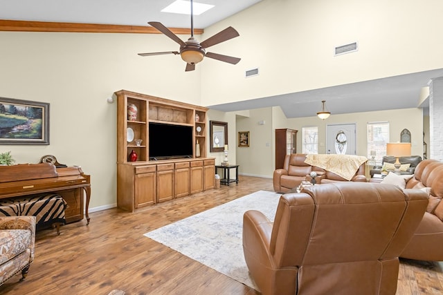 6413 Piedmont Dr, Odessa, TX 79762 - living room featuring visible vents, light wood-type flooring, and a ceiling fan