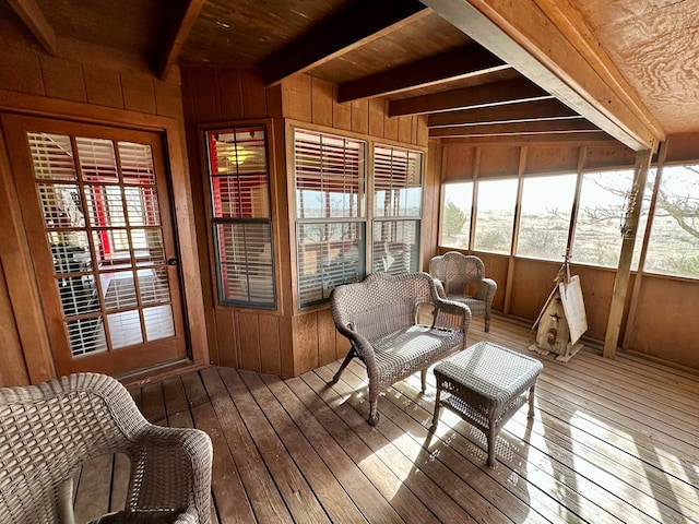 sunroom / solarium with beamed ceiling