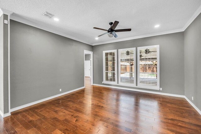 2201 Hereford Blvd, Midland, TX 79707 - empty room with a textured ceiling, ornamental molding, a ceiling fan, and wood finished floors